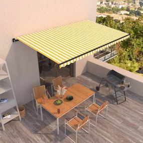 vidaXL Χειροκίνητη Τέντα 5 x 3,5 m Κίτρινο και λευκό ριγέ