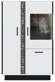 Βιτρίνα Orlando U103, Μαύρο, Άσπρο, Γυαλιστερό λευκό, Με πόρτες, Ο αριθμός των θυρών: 3, 145x95x40cm | Epipla1.gr