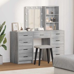 vidaXL Τραπέζι περιποίησης με συρτάρι 3 pcs Γκρι Επεξεργασμένο ξύλο