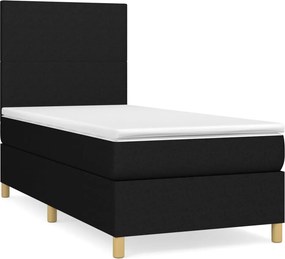 vidaXL Κρεβάτι Boxspring με Στρώμα Μαύρο 90x190 εκ.Υφασμάτινο