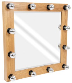 GloboStar® MAKEUP MIRROR-80x80-1 Μοντέρνος Καθρέπτης Μακιγιάζ με Πλαίσιο Φυσικού Ξύλου με Διακόπτη On/Off 12 x E27 AC220-240V - Μ80 x Π7 x Υ80cm - Μπεζ Δρυς