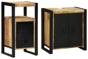 vidaXL Σετ Επίπλων Μπάνιου με ράφι 2 pcs Καφέ Στέρεο τραχύ ξύλο μάνγκο