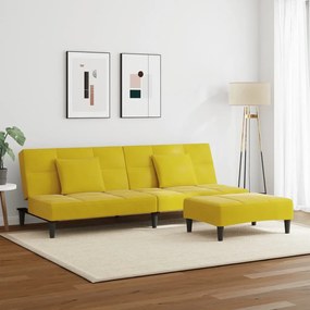 vidaXL Καναπές Κρεβάτι Διθέσιος με Υποπόδιο Κίτρινος Βελούδινος