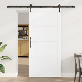 vidaXL Συρόμενη Πόρτα με Σετ Υλικών Λευκή 93x202 εκ. Συμπαγές Ξύλο Πεύκου