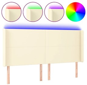 vidaXL Κεφαλάρι Κρεβατιού LED Κρεμ 183x16x118/128 εκ. Συνθετ. Δέρμα