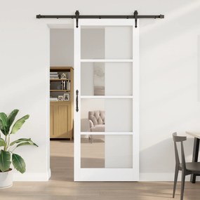 vidaXL Συρόμενη Πόρτα με Σετ Σκελών Λευκή 93x232 εκ. Σταθερό Ξύλο Πεύκου