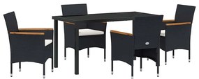 vidaXL Σέτ φαγητού για κήπο με μαξιλάρι 5 pcs Μαύρο Πολυ ράταν