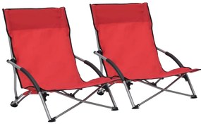 vidaXL Καρέκλες Παραλίας Πτυσσόμενες 2 τεμ. Κόκκινες Υφασμάτινες