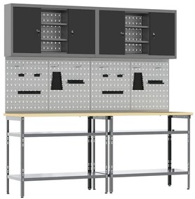 vidaXL Σετ πάγκου εργασίας με ράφι 8 pcs Γκρι 200 x 55 x 200 εκ Ατσάλι