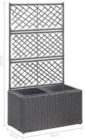 vidaXL Ζαρντινιέρα Υπερυψωμένη+Καφασωτό Μαύρη 58x30x107 εκ. Συνθ.Ρατάν