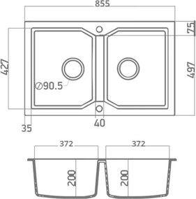 Sanitec Ultra Granite 818 (86x50) - Γρανιτένιος νεροχύτης - Graphite