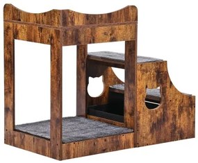 VEVOR Pet Bunk Bed with Stairs Dog/Cat Window Perch with Storage Indoor Brown