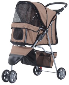 PawHut Καρότσι Σκύλου έως 10 kg Αναδιπλούμενο Καλάθι Εδάφους 2 Βάσεις Ποτηριών Ρυθμιζόμενη Τέντα Καστανό