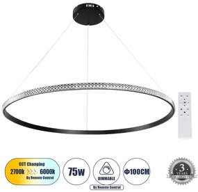 DIAMOND 61134 Κρεμαστό Φωτιστικό Δαχτυλίδι-Κύκλος LED CCT 75W 8743lm 360° AC 220-240V - Εναλλαγή Φωτισμού μέσω Τηλεχειριστηρίου All In One