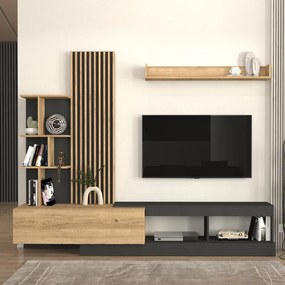 Megapap Σύνθεση Τηλεόρασης Vermont Ανθρακί - Sepet Oak 240x40x192εκ.