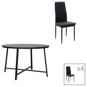 Gianno-Parker dining set 5pcs black marblel-gray D120χ76cm