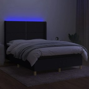 Κρεβάτι Boxspring με Στρώμα &amp; LED Μαύρο 140x190 εκ. Υφασμάτινο  - Μαύρο