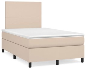 Κρεβάτι Boxspring Στρώμα&amp;LED Καπουτσίνο 120x190 εκ. Συνθ. Δέρμα