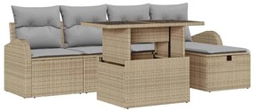 vidaXL Σετ Καναπέ Κήπου με μαξιλάρι 6 pcs Μπεζ Πολυ ράταν