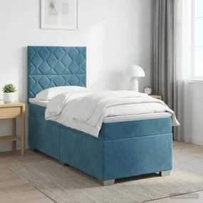 vidaXL Κρεβάτι box spring με στρώμα Μπλε 80 x 200 cm Βελούδο