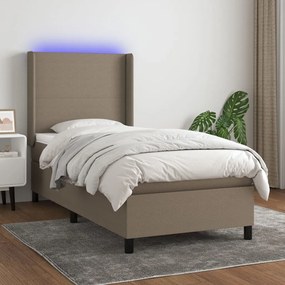Κρεβάτι Boxspring με Στρώμα &amp; LED Taupe 100x200 εκ. Υφασμάτινο