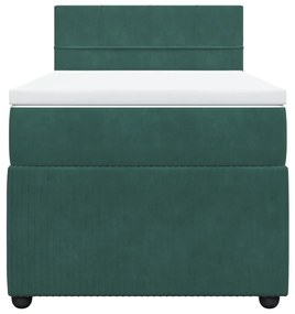 vidaXL Κρεβάτι Boxspring με Στρώμα Σκούρο Πράσινο 90x200 εκ. Βελούδινο