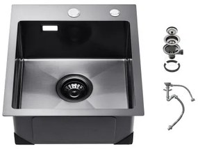 VEVOR 40cm Kitchen Sink Topmount Single Bowl Drop-In Basin Stainless Steel Black