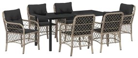 vidaXL Σέτ φαγητού για κήπο με μαξιλάρι 7 pcs Ανοιχτό γκρι Πολυ ράταν
