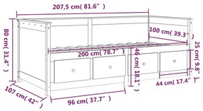 820387 Καναπές Κρεβάτι 100 x 200εκ. από Μασίφ Ξύλο Πεύκου - Καφέ