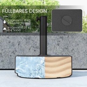 Βάση ομπρέλας από HDPE, γεμιζόμενη βάση ομπρέλας 18kg/20kg με αμμώδες νερό, στρογγυλή μαύρη