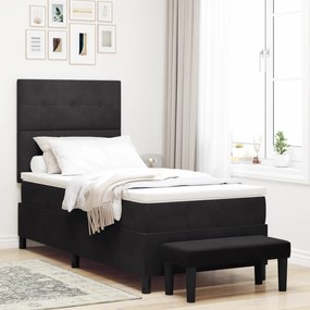 vidaXL Κρεβάτι Box Spring με Στρώμα & Παγκάκι Μαύρο 90x200 εκ Βελούδο