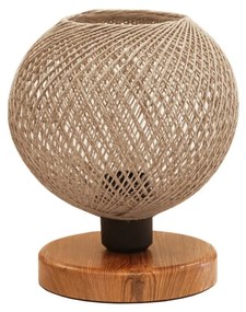 GloboStar® BOWL 204-0087 Μοντέρνο Eπιτραπέζιο Φωτιστικό Μονόφωτο 1 x E27 IP20 Καφέ Ξύλο με Μπεζ Σνοινί - Μ19 x Π19 x Υ22cm