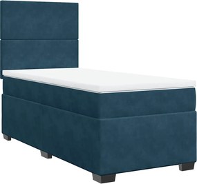vidaXL Κρεβάτι Boxspring με Στρώμα Μπλε 100x200 εκ. Βελούδινο