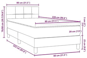 Box Spring κρεβάτι με στρώμα ανοιχτό γκρι 80x220 cm Βελούδινο - Γκρι