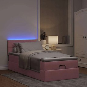 VidaXL Οθωμανικό κρεβάτι με στρώμα & LEDs Ροζ 80x200cm Velvet