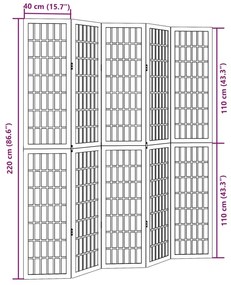 Διαχωριστικό Χώρου με 5 Πάνελ Λευκό από Μασίφ Ξύλο Παυλώνιας - Λευκό