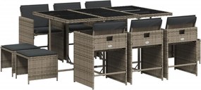 vidaXL Σετ Τραπεζαρίας Κήπου 11 Τεμαχίων Γκρι Συνθ. Ρατάν με Μαξιλάρια