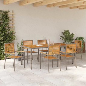 vidaXL Σερβιρίσματος Βεράντας  7 Τεμαχίων με Γκρι Πολυ Ράτταν και Ακακία