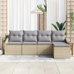 vidaXL Σετ Εξωτερικής Διατροφής 5 Τεμαχίων με Μαξιλάρια Μπεζ Πολυ Ρατάν
