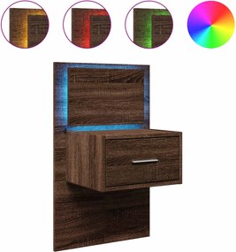 vidaXL Κομοδίνο Επιτοίχιο με Φώτα LED Καφέ Δρυς