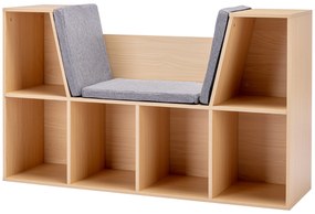 HOMCOM 2-in-1 Παιδικό Ράφι + Πάγκος με Μαξιλάρι 103 cm × 30 cm × 62 cm Λευκό + Γκρι