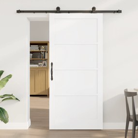vidaXL Συρόμενη Πόρτα με Σετ Εξαρτημάτων Λευκή 93x202 εκ Σίγουρο Ξύλο Πεύκο