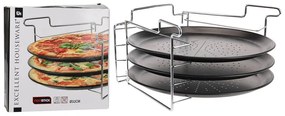 Σετ 3 ταψιά πίτσας Excellent Houseware με βάση και διάμετρο 32cm - 4 τεμάχια