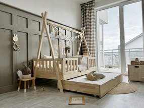 Κρεβάτι Παιδικό Montessori Tipi Duo με Κάγκελα 29cm + Συρτάρι Φυσικό  Ξύλο 90×190cm  Luletto(Δώρο 10% έκπτωση στο Στρώμα)