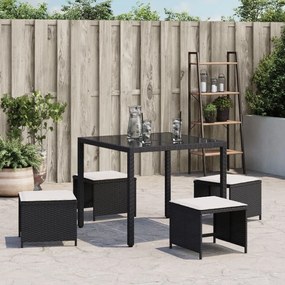vidaXL Σκαμπό Κήπου 4 τεμ. Μαύρα 41x41x36 Συνθετικό Ρατάν με Μαξιλάρια