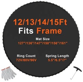 VEVOR Replacement Trampoline Mat Fits 14ft Frame 72 V-Rings 5.5" Spring Length