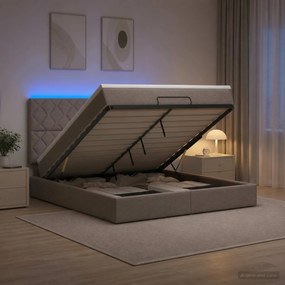 vidaXL Κρεβάτι Ottoman με Στρώμα και LED Taupe 180 x 200 cm Ύφασμα
