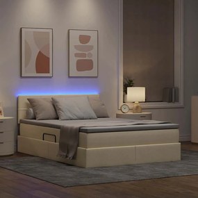 vidaXL LED Κρεβάτι αποθήκευσης με στρώμα Κρέμ 140 x 200 cm Ύφασμα