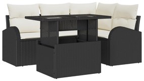 vidaXL 5 Piece Garden Sofa Set with Cushions Black Poly Rattan