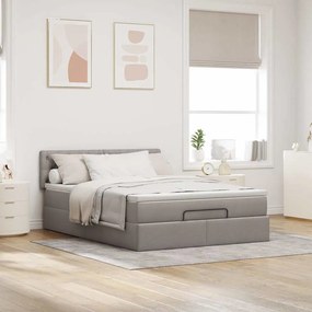 vidaXL Οθωμανικό κρεβάτι με στρώμα &amp; LEDs Taupe 140x200 cm Ύφασμα